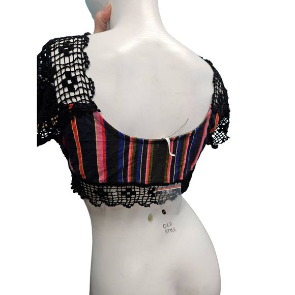 Free People Black Crochet Striped Crop Top Small - Picture 5 of 8